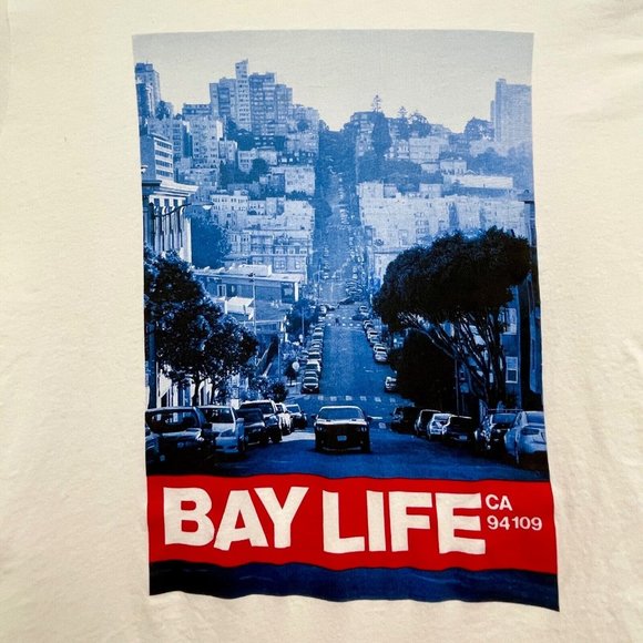 H&M Bay Life CA 94109 Graphic Tee Unisex L White L.O.G.G. - Picture 2 of 8